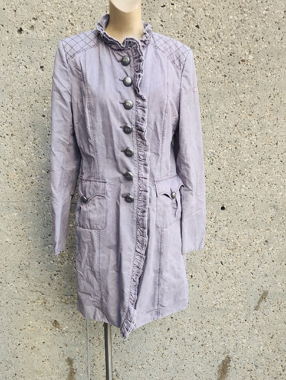 Airfield Light Lavender Ruffle-Trim Trench Coat